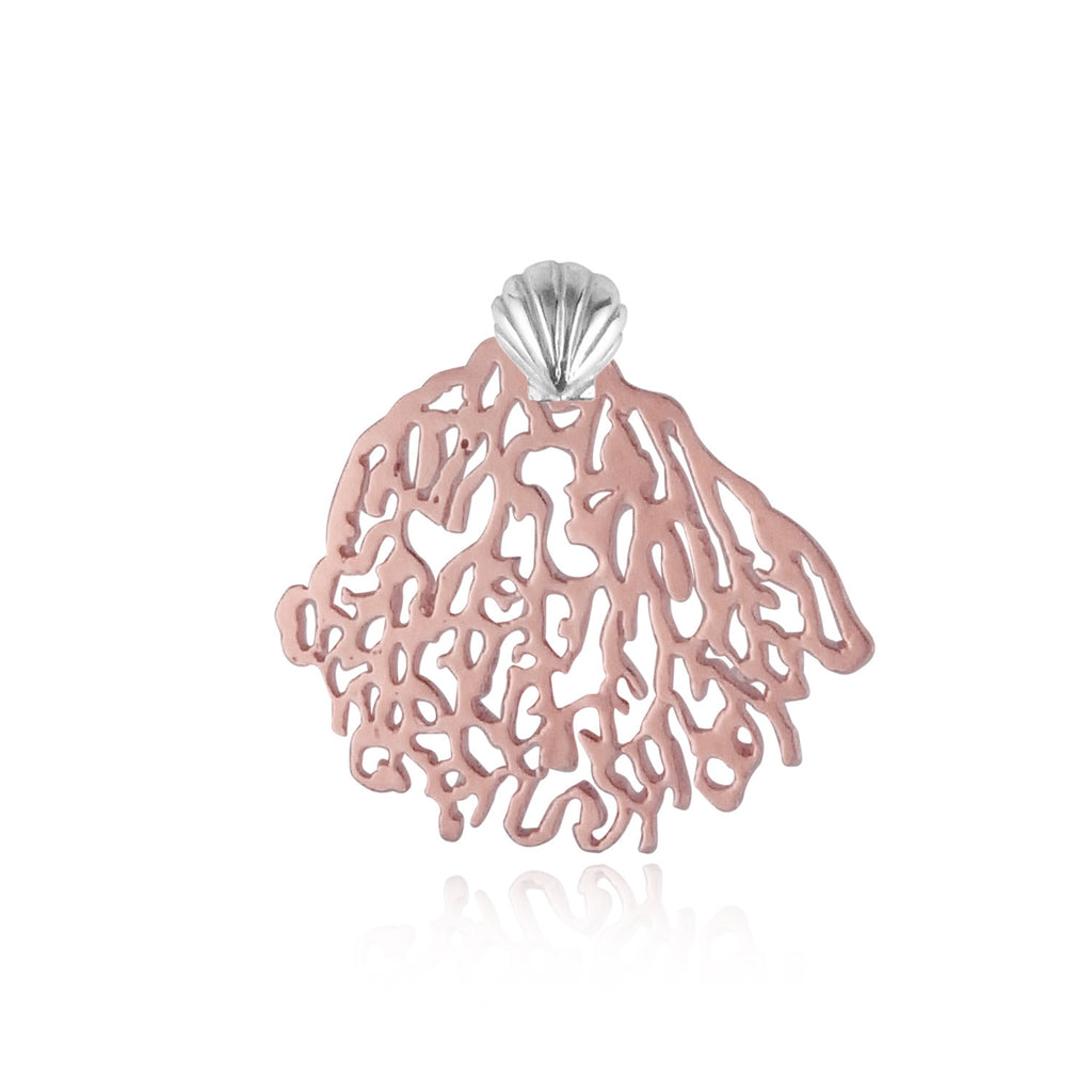 Rose Gold Coral & Silver Shell Stud Earrings