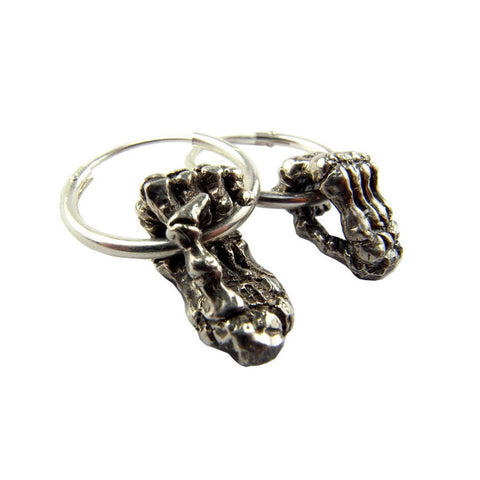 Skeleton Hands Hoop Earrings Silver Product Shot