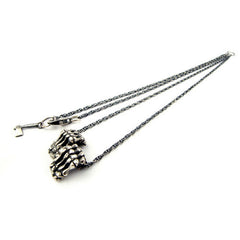 Double Skeleton Hands Necklace Silver