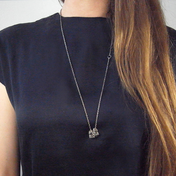 Double Skeleton Hands Necklace Silver on Model