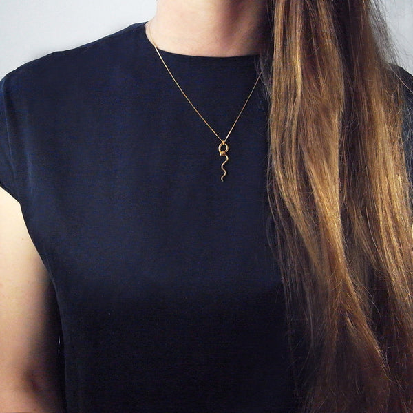 Waving Snake Necklace Gold on Model