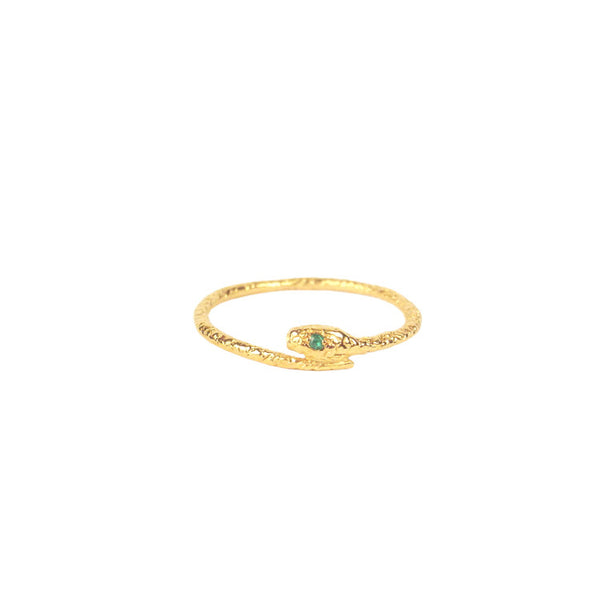 Tiny Snake Ring - Gold Vermeil - Emerald Eyes Product Shot
