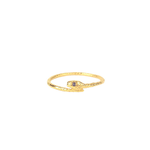 Tiny Snake Ring - Gold Vermeil - Sapphire Eyes Product Shot