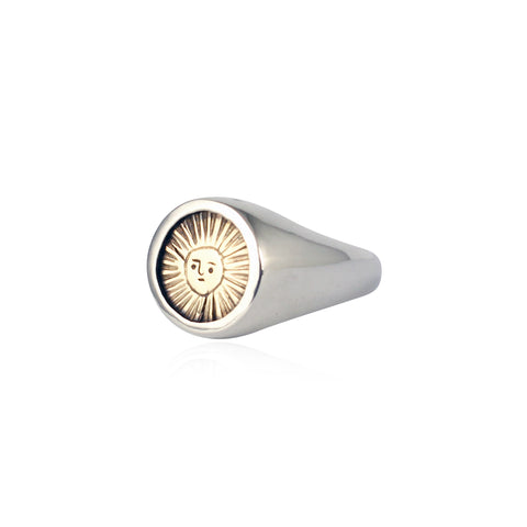 Sun signet ring silver x 9k gold