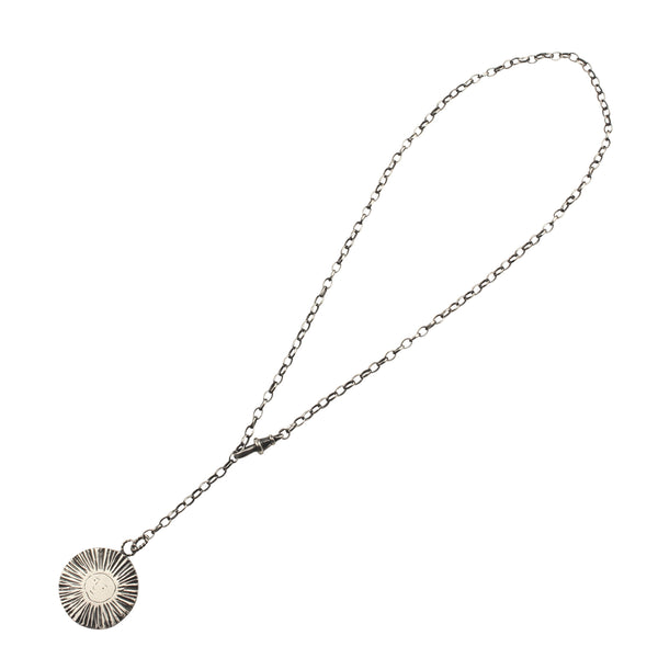 Large Sun / Moon Disc Lariat Reversible Necklace Silver