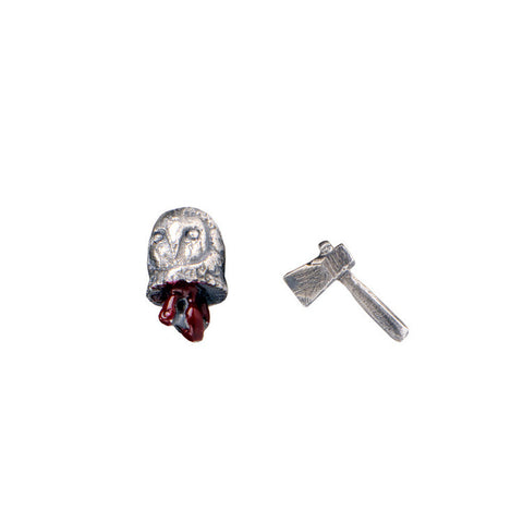 Head Off Owl and Axe Earrings Silver Product Shot