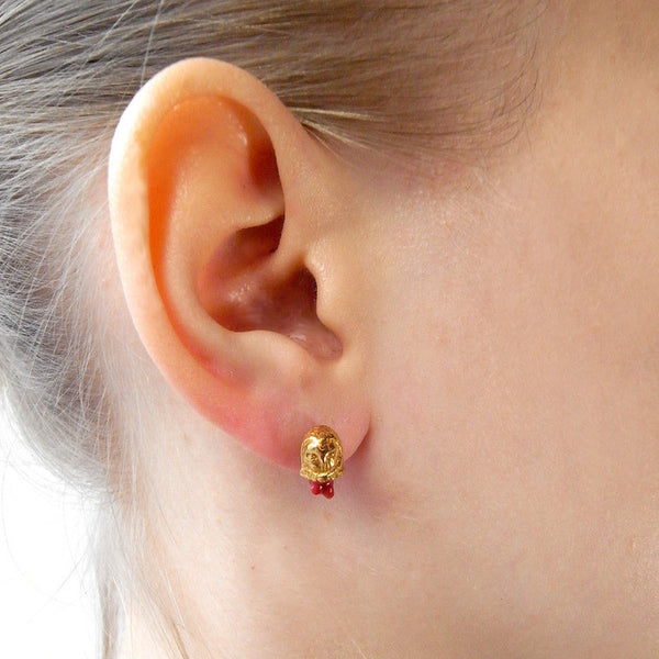 Head Off Owl and Axe Earrings Gold on Model