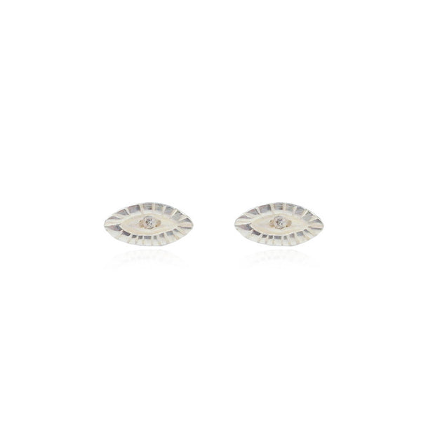 Tiny Diamond Eye Earrings Silver