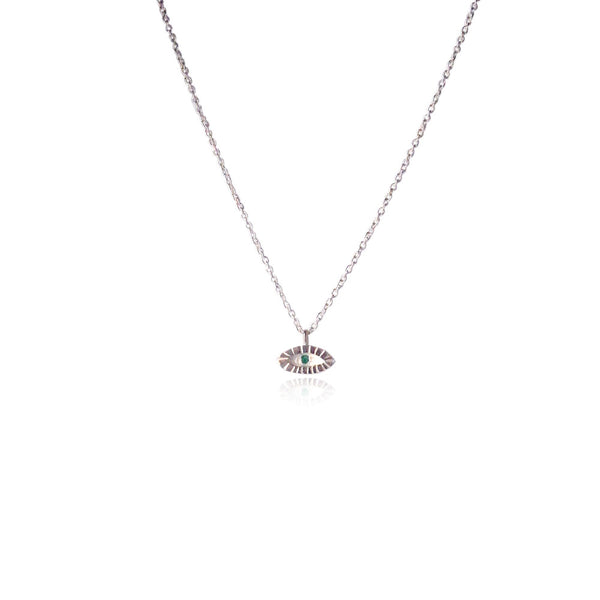 Tiny Emerald Eye Necklace Silver Product Shot