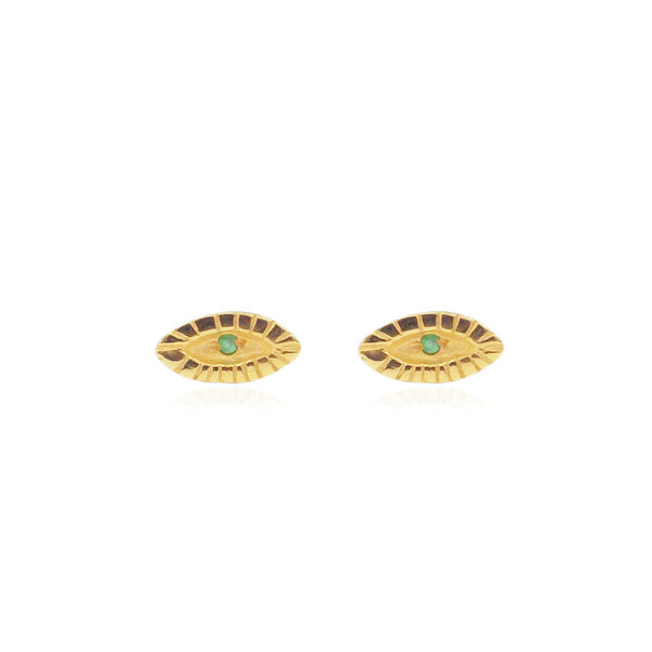 Tiny Emerald Eye Studs Gold