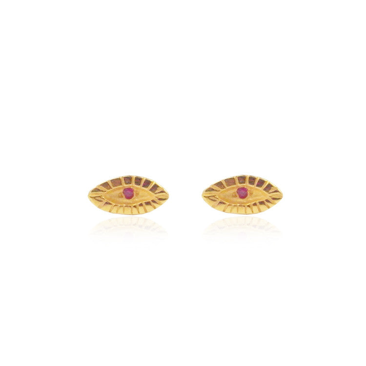 Tiny Ruby Eye Studs Gold