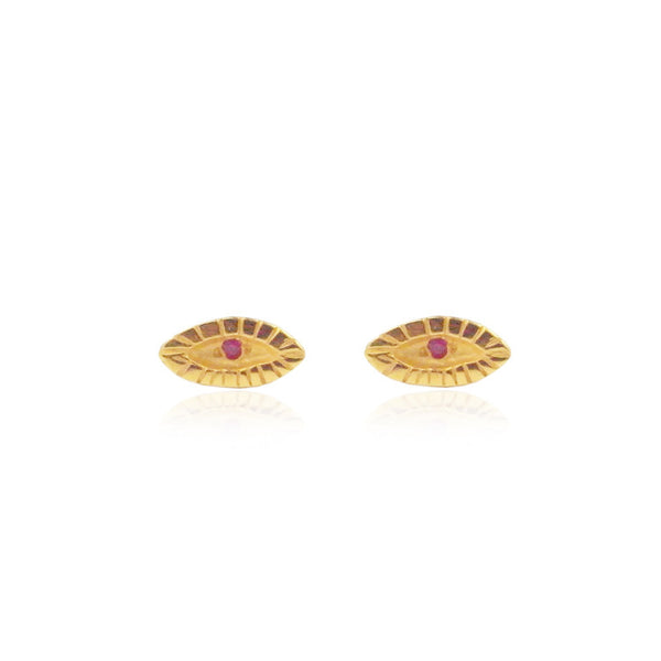Tiny Ruby Eye Studs Gold