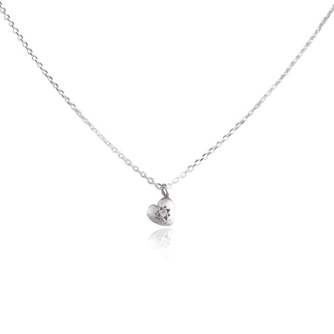 Tiny Heart Necklace Silver with Diamond