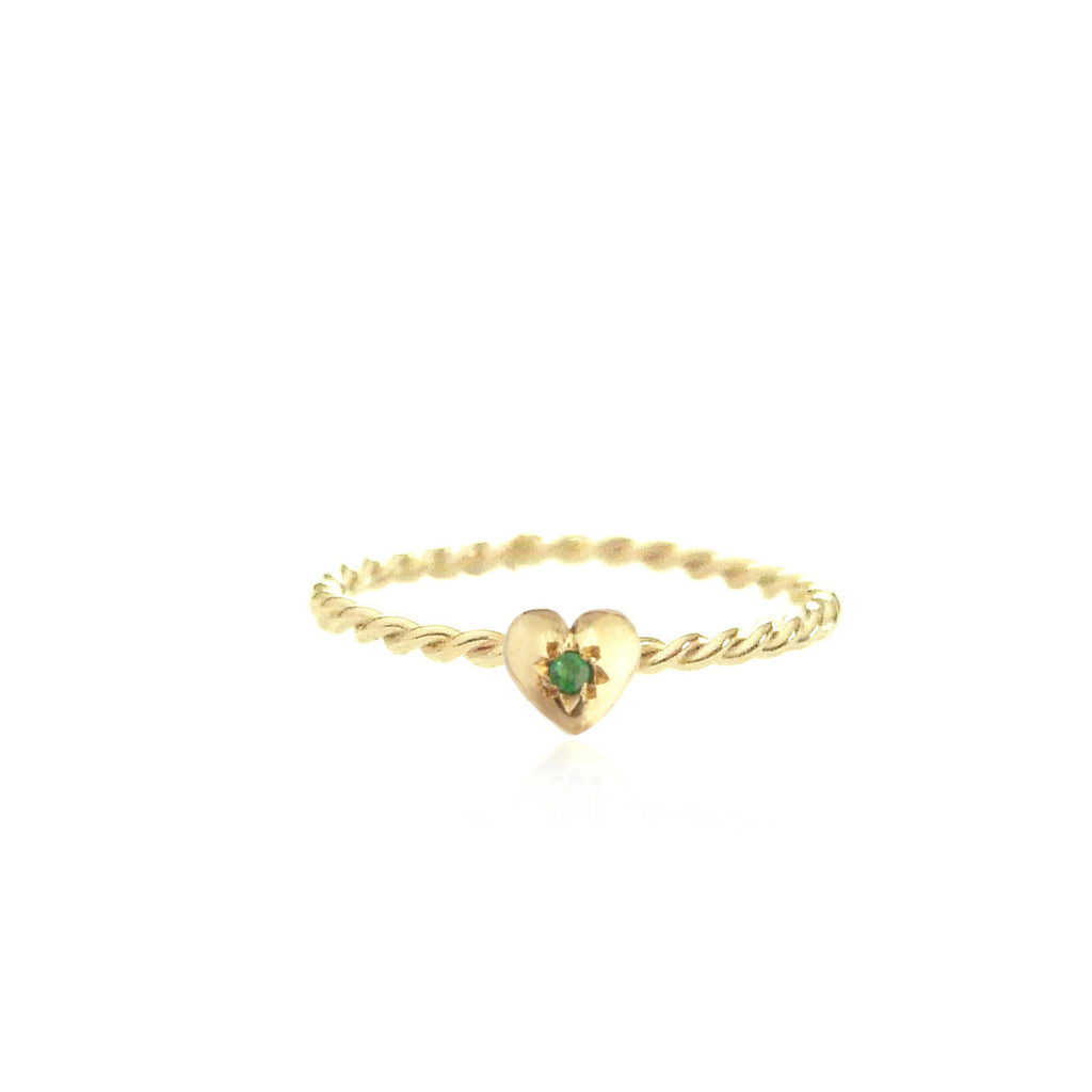 Tiny Heart Ring Gold with Emerald