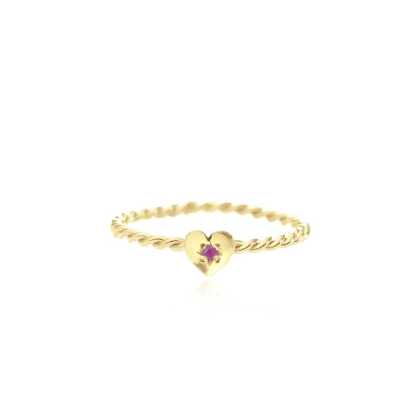 Tiny Heart Ring Gold with Ruby