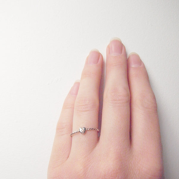Tiny Heart Ring Silver with Diamond