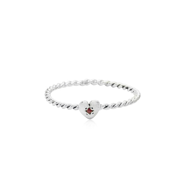 Tiny Heart Ring Silver with Ruby