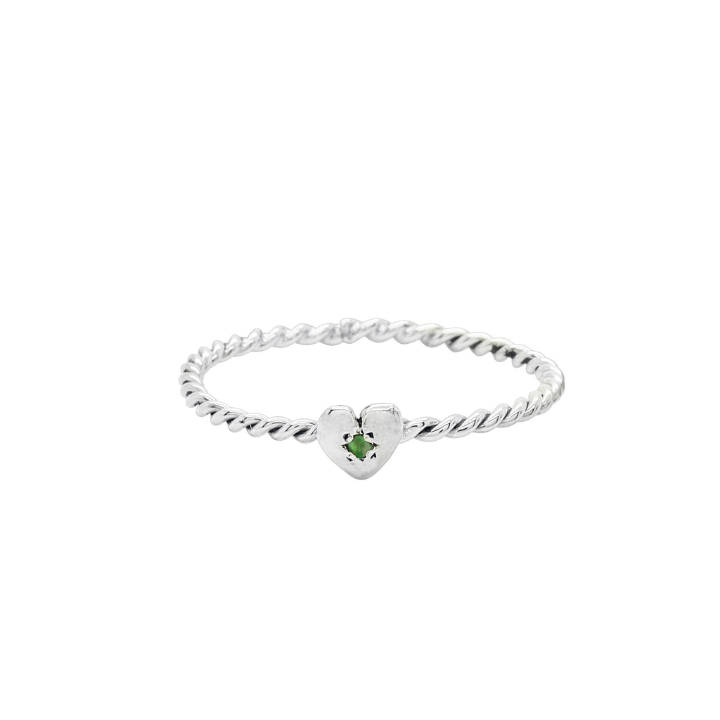 Tiny Heart Ring Silver with Emerald