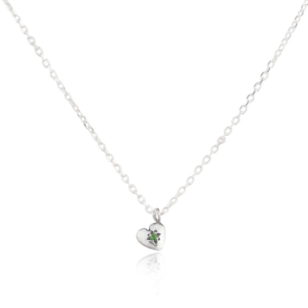 Tiny Heart Necklace Silver with Emerald