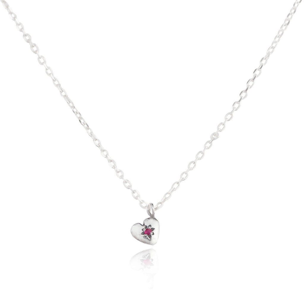 Tiny Heart Necklace Silver with Ruby