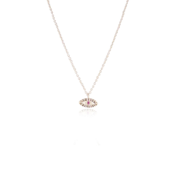 Tiny Ruby Eye Necklace Silver Product Shot