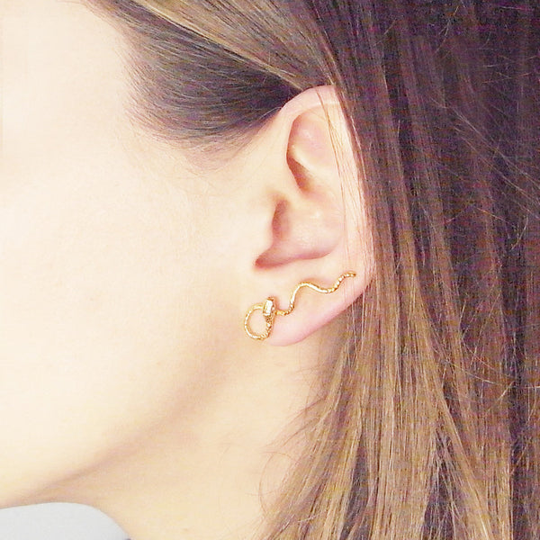 Wavy Snake Earrings Gold on Model