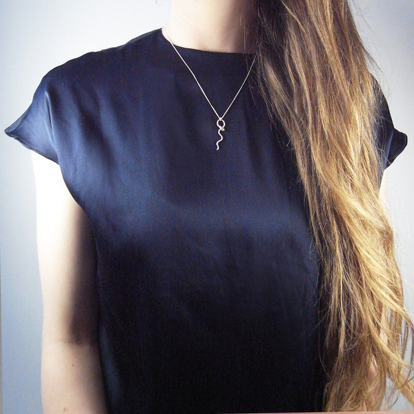 Waving Snake Necklace Silver on Model