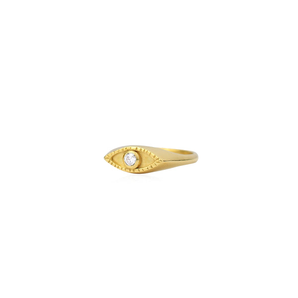 Eye signet ring Gold x White Sapphire